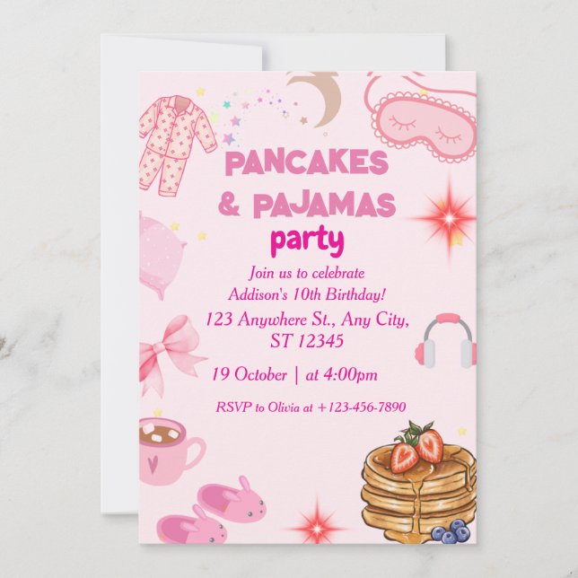 Pancakes Pajamas Party Birthday Invitation (Front)