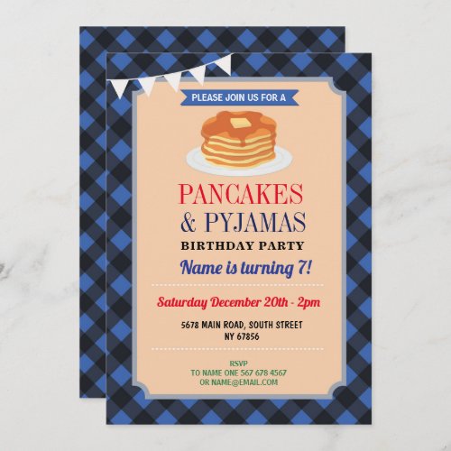 Pancakes  Pajamas Party Christmas Pyjamas Blue Invitation