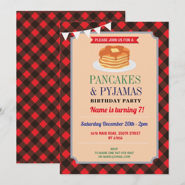 Pancakes & Pajamas Party Christmas Pyjamas Red Invitation (Front/Back)
