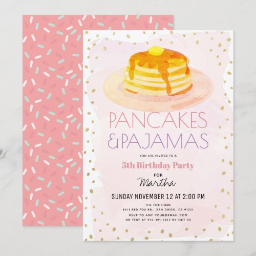 Pancakes & Pajamas Pink Gold Girl Birthday