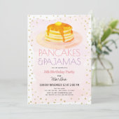 Pancakes & Pajamas Pink Gold Girl Birthday Invitation (Standing Front)