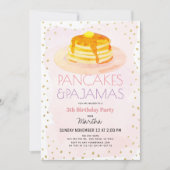 Pancakes & Pajamas Pink Gold Girl Birthday Invitation (Front)