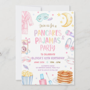 Pancakes & Pajamas Pink Slumber Party Birthday Invitation