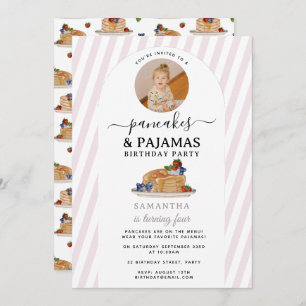 Pancakes Pajamas PJ's Girl Kids Birthday Photo Invitation