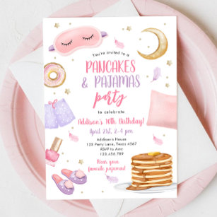 Pancakes Pajamas Sleepover Slumber Party Birthday Invitation