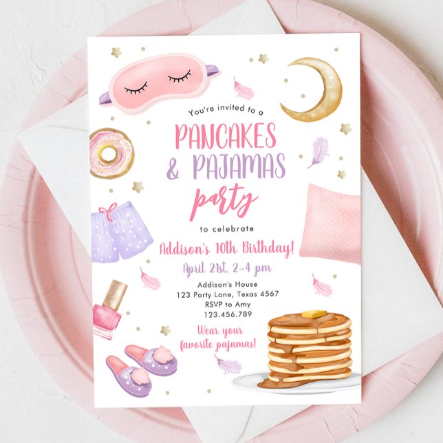 Pancakes Pajamas Sleepover Slumber Party Birthday Invitation (Creator Uploaded)