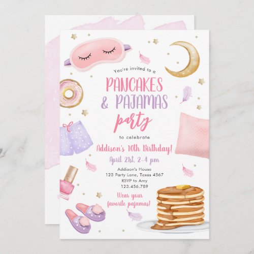 Pancakes Pajamas Sleepover Slumber Party Birthday  Invitation