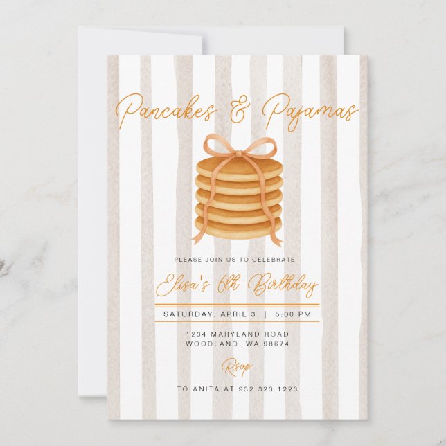 Pancakes & Pajamas Stripe Birthday Party Invitation (Front)