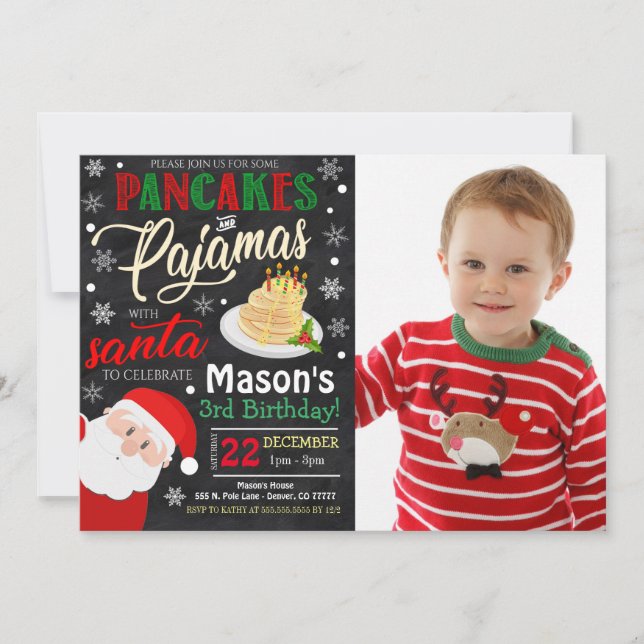 Pancakes & Pajamas Xmas Birthday Party Invitation (Front)