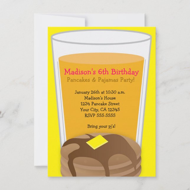 Pancakes & Pajamas Yellow Brunch Party Invitation (Front)