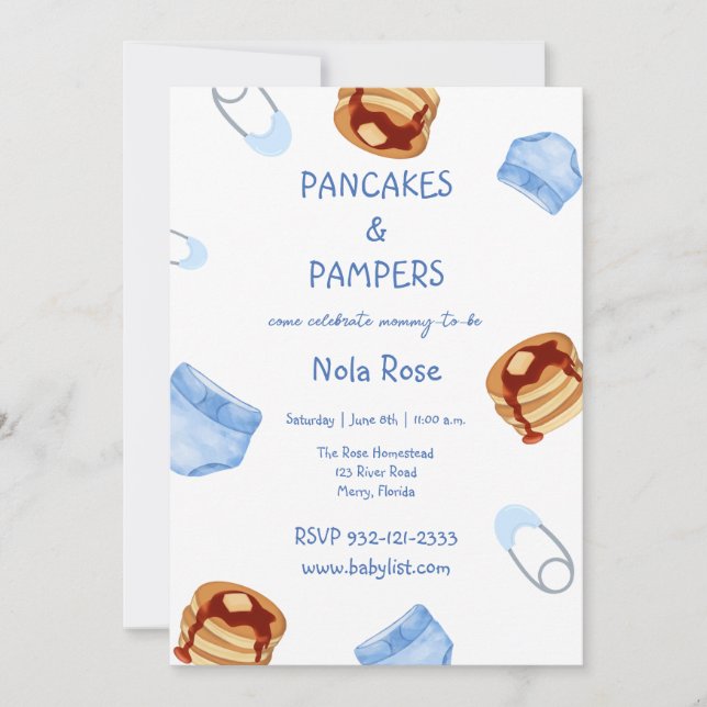 Pancakes & Pampers baby boy shower Invitation (Front)