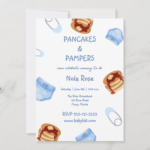 Pancakes  Pampers baby boy shower Invitation