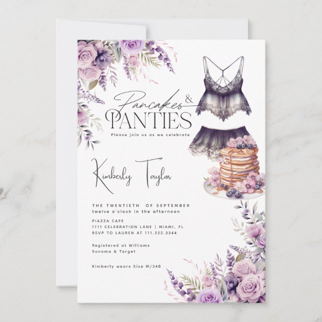 Pancakes & Panties Lingerie Floral Bridal Shower Invitation (Front)