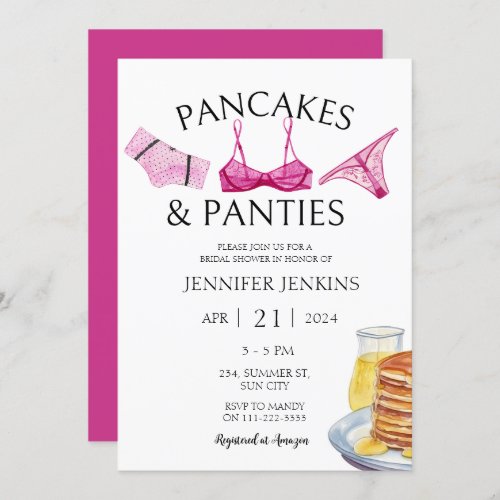 Pancakes  Panties Pink Lingerie Bridal Shower  Invitation