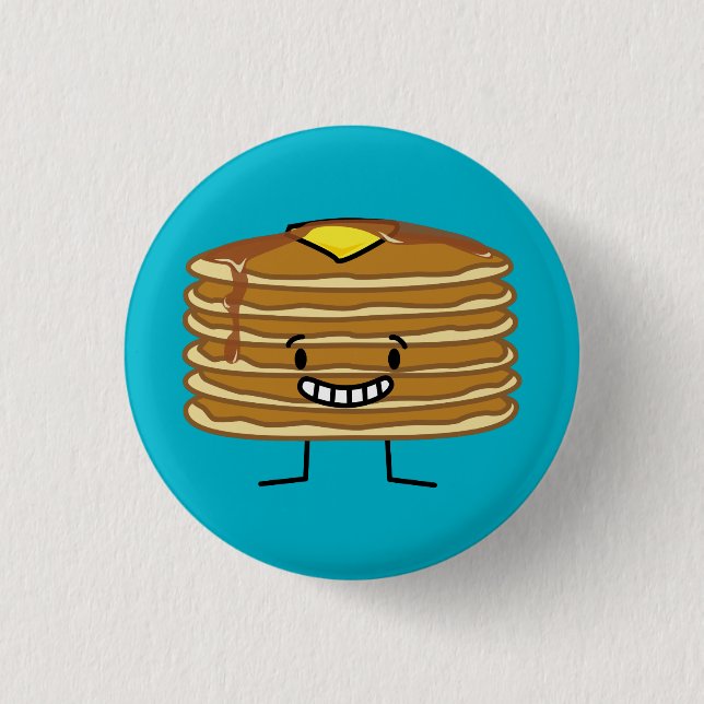 Pancakes stack butter syrup fluffy breakfast pinback button (Front)