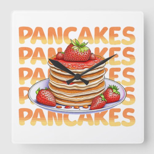 Pancakes Topped with Strawberries Square Wall Clock