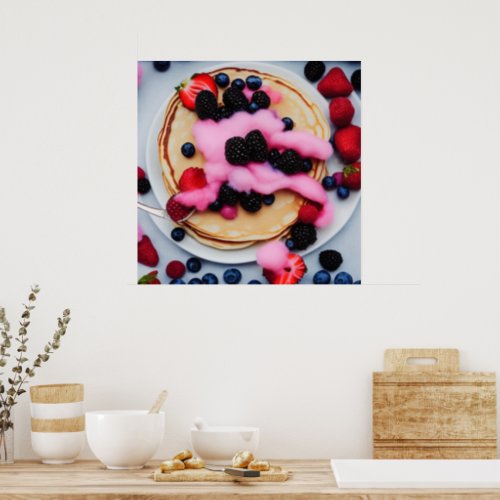 Pancakes with berries Vintage Poster