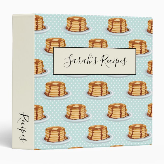 Pancakes with Maple Syrup & Polkadot Pattern 3 Ring Binder (Front/Spine)