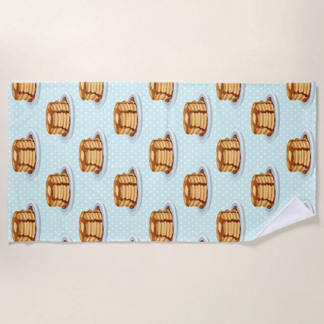 Pancakes with Maple Syrup & Polkadot Pattern Beach Towel (Front)