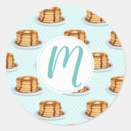 Pancakes with Maple Syrup  Polkadot Pattern Classic Round Sticker
