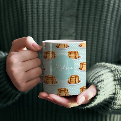 Pancakes with Maple Syrup  Polkadot Pattern  Coffee Mug