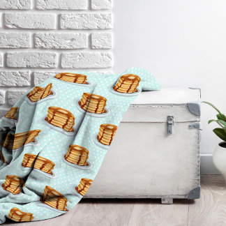Pancakes with Maple Syrup & Polkadot Pattern Fleece Blanket