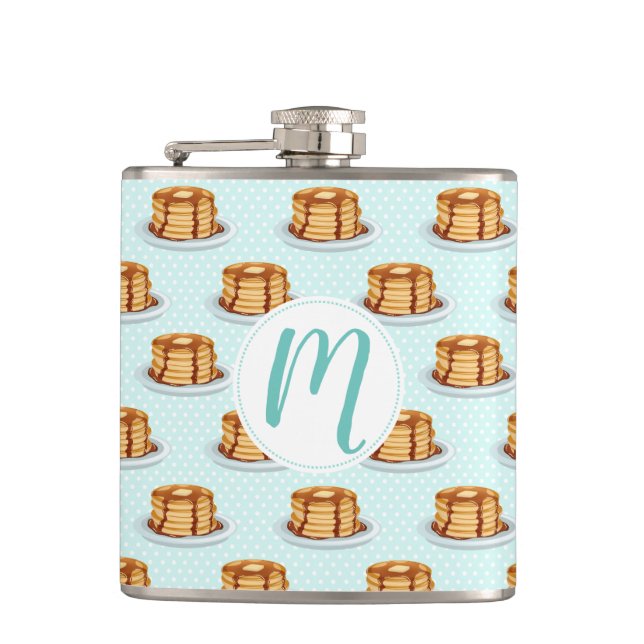 Pancakes with Maple Syrup & Polkadot Pattern Hip Flask (Front)