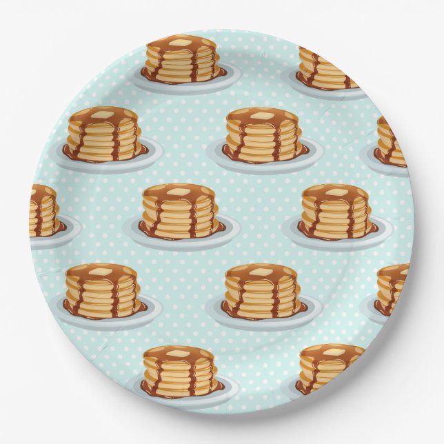 Pancakes with Maple Syrup & Polkadot Pattern Paper Plates (Front)