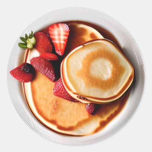 Pancakes with Strawberries Food Classic Round Sticker