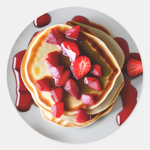 Pancakes with Strawberry Syrup Classic Round Sticker