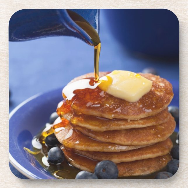 Pancakes with syrup and blueberry beverage coaster (Front)