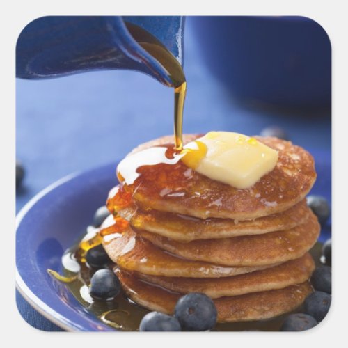 Pancakes with syrup and blueberry square sticker