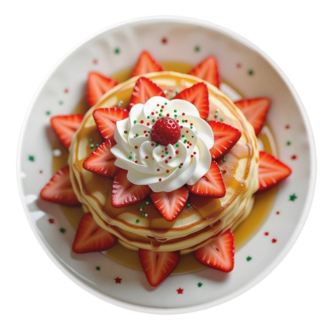 Pancakes with Whipped Cream & Christmas Sprinkles Ceramic Knob (Front)