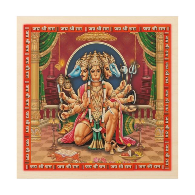 Panchmukhi Hanuman ji Wood Wall Art (Front)