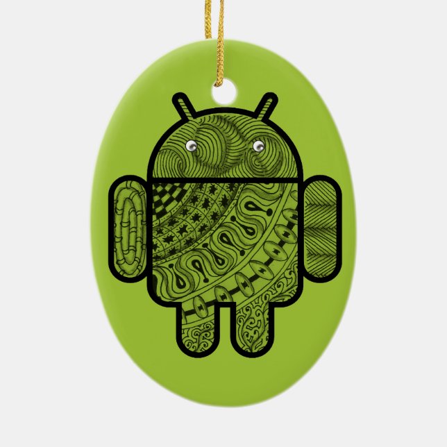 Pancho Doodle Character for Android™ robot Ceramic Ornament (Back)