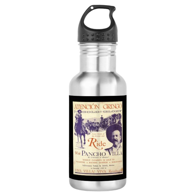 Pancho Villa 🔥 Mexican Hero General Stainless Steel Water Bottle (Front)