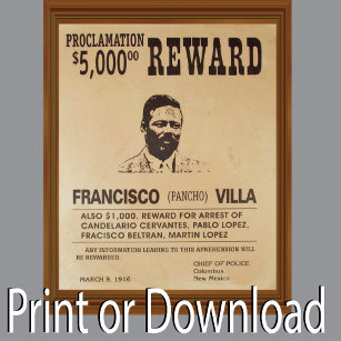 pancho villa reward poster clipart