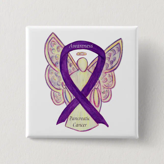 Pancreatic Cancer Angel Awareness Ribbon Art Pins | Zazzle