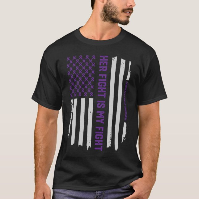 Pancreatic Cancer Awareness American Flag T-Shirt (Front)
