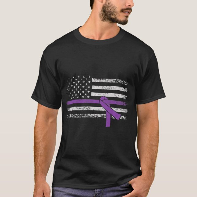 Pancreatic Cancer Awareness American Flag   T-Shirt (Front)