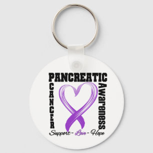 Pancreatic Cancer Awareness Brushed Heart Ribbon v Keychain