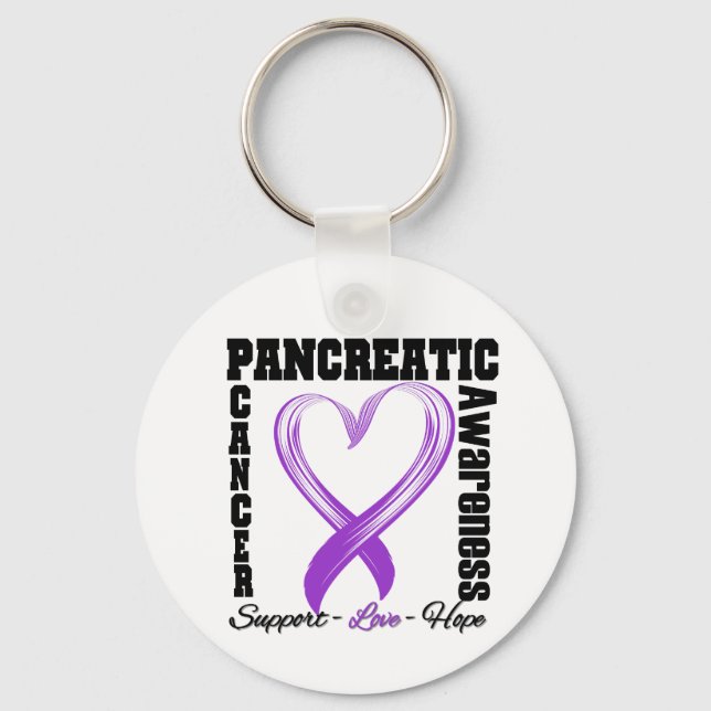 Pancreatic Cancer Awareness Brushed Heart Ribbon v Keychain (Front)