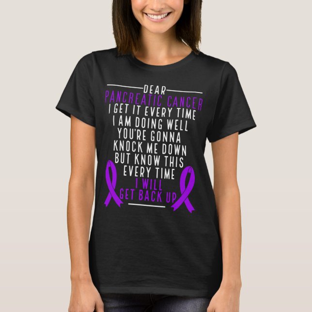 Pancreatic Cancer Awareness get back Purple Ribbon T-Shirt (Front)