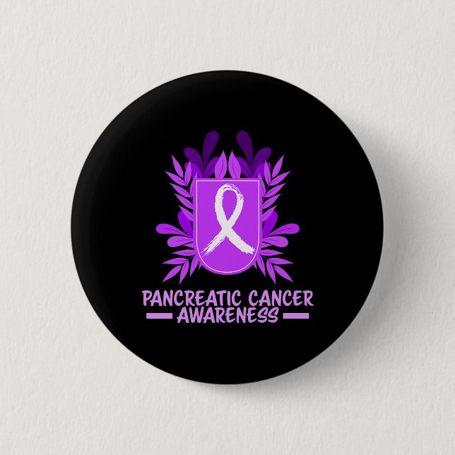 Pancreatic Cancer Awareness Month Purple Ribbon Fl Button (Front)