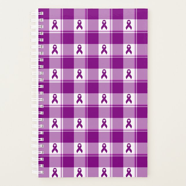 Pancreatic Cancer Awareness Plaid Planner, Purple Planner (Front)