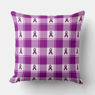 Pancreatic Cancer Awareness Plaid Purple Ribbon Throw Pillow