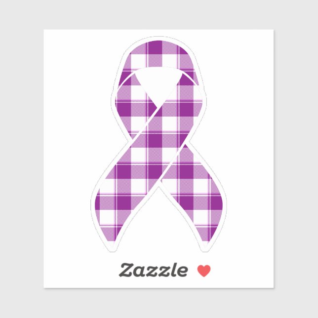 Pancreatic Cancer Awareness Plaid Ribbon Purple Sticker (Sheet)