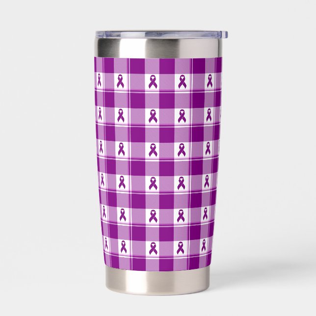Pancreatic Cancer Awareness Plaid Tumbler Purple (Left)