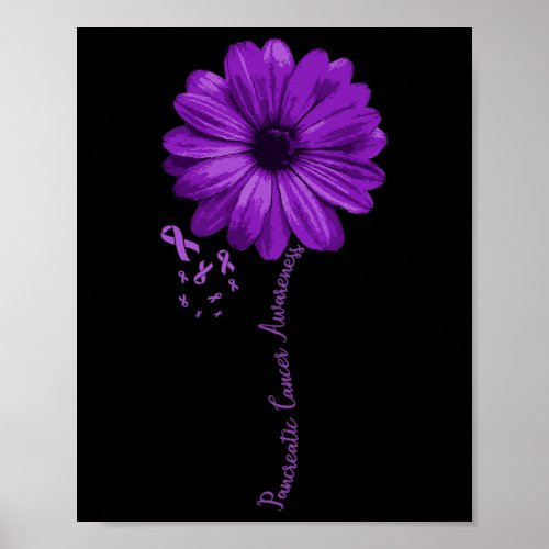Pancreatic Cancer Awareness Purple Ribbon Floral G Poster