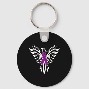 Pancreatic Cancer Awareness Purple Ribbon Phoenix Keychain